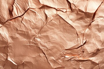 Wall Mural - textured crumpled rose gold foil surface with metallic shine and wrinkled pattern