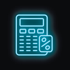 Poster - Neon icon of calculator showing percentage symbol glowing on dark background