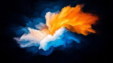 Wall Mural - Abstract art: Vibrant blue, orange, and white colors swirl and blend together, creating a dynamic and energetic composition against a dark background.