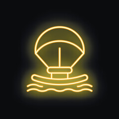 Poster - Glowing neon sign depicting a parasailing boat floating on water