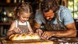 © M_H_L - Father and daughter baking bread together in the kitchen