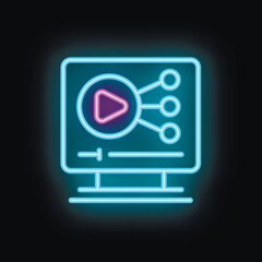 Poster - Neon icon of a video player connecting to multiple devices, representing the concept of video streaming
