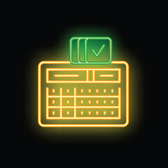 Poster - Neon spreadsheet icon glowing on dark background with check mark symbol