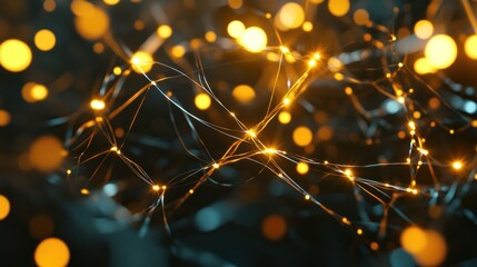 Poster - abstract interconnected network of glowing light particles and fine lines