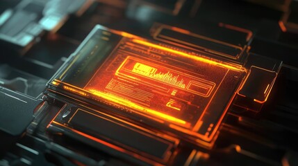 Poster - A futuristic digital wallet interface glowing against a dark background.