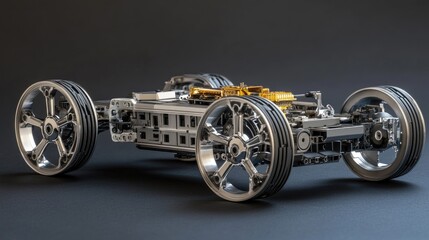 Poster - Close-up of a hybrid car's powertrain, showcasing electric and gasoline components.