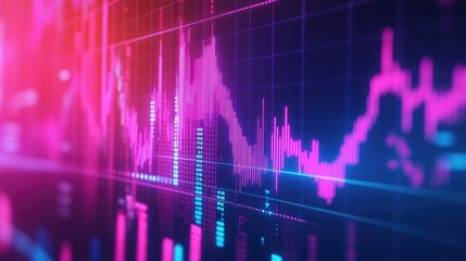 Poster - financial report with bar graphs and stock performance data on a desk.