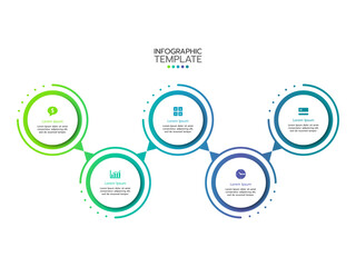 Wall Mural - Infographic template. The concept of a 5-step process for strategic growth with circles or options and marketing icons.