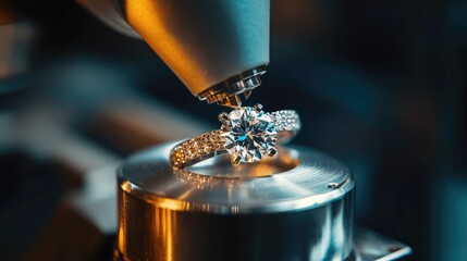 Poster - Jewelry manufacturing plant with robotic machines polishing diamond rings.