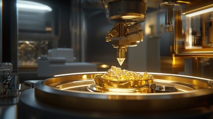 Poster - Jewelry manufacturing plant with robotic machines polishing diamond rings.