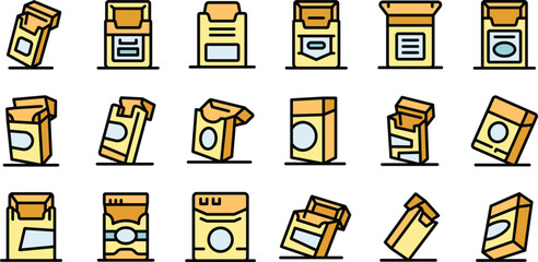 Cigarette pack icons set featuring various brands and packaging styles, highlighting the diverse presentation of smoking products in the market