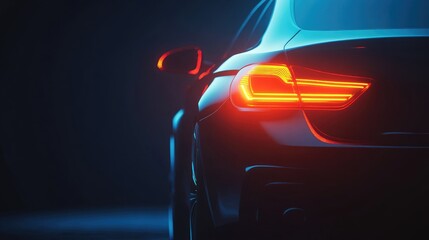 Poster - Luxury car taillights with sleek LED illumination against a dark background.
