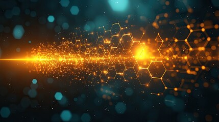 Poster - Glowing Hexagonal Network Data Stream Flowing