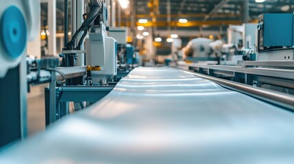 Poster - Plastic extrusion machine forming long polymer sheets in a factory setting.