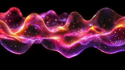 Poster - Abstract Wave of Glowing Pink and Orange Particles
