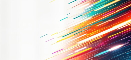 Leinwandbilder - Abstract dynamic background features vibrant colorful lines. Fast speed effect creates motion blur. Bright colors on white background create energetic, artistic visual composition. Illustration ideal