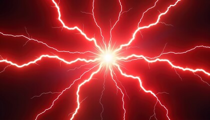Leinwandbilder - Abstract vibrant red lightning energy background with dynamic plasma. Powerful and electrifying energy radiating outwards from central point. Intense and glowing effect. Futuristic and modern design.