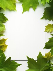 Leinwandbilder - Blank white paper surrounded by vibrant green leaves creates a refreshing natural backdrop for creativity. Generative AI