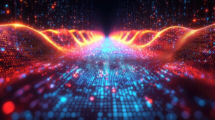 Poster - Abstract Digital Waveform Red Blue Light Data