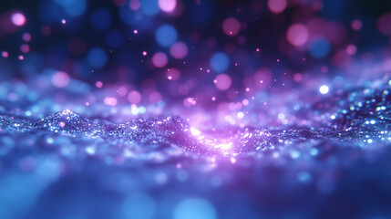 Poster - Dynamic interplay of light and color in an abstract cosmic landscape filled with shimmering particles