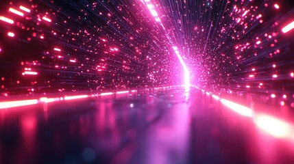 Poster - Abstract Pink Neon Light Tunnel Digital Art