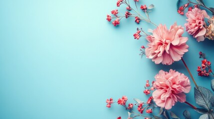 Aufkleber - Delicate pink flowers arranged on a vibrant blue background for spring decoration ideas. Generative AI