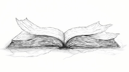 Canvas Print - A minimalist drawing of a book lies open to reveal its internal structure depicted in reverse from an unconventional side perspective view. Unconventional Perspectives. Illustration
