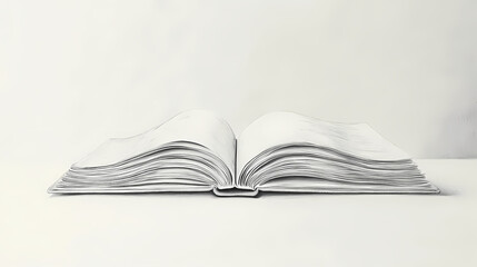 Canvas Print - A minimalist drawing of a book lies open to reveal its internal structure depicted in reverse from an unconventional side perspective view. Unconventional Perspectives. Illustration