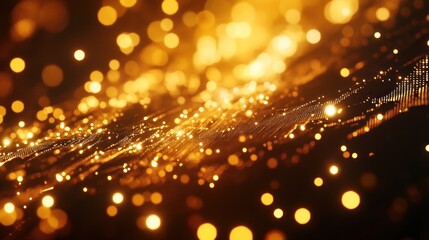 Poster - Golden bokeh lights create a captivating abstract digital flow on dark background