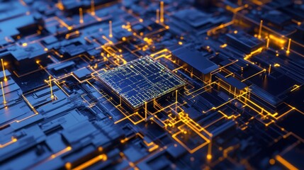 Fototapete - Intricate Circuitry: A Detailed View of Modern Computer Chip Technology