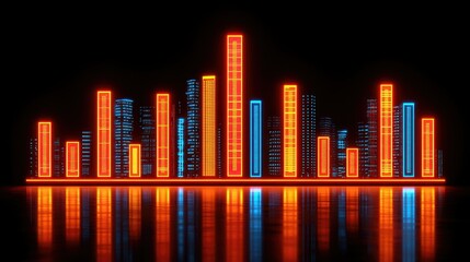 Poster - Neon Cityscape Illuminated Towers Glowing Brightly