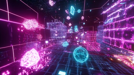 Poster - Abstract digital 3D rendering of futuristic environment with geometric shapes