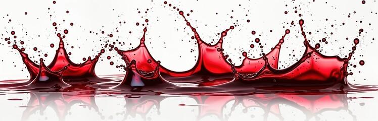 Leinwandbilder - Red wine splashes on white background. Abstract liquid flow patterns. Vivid red liquid creating dynamic shapes, patterns. Studio shot with isolated object. Clean, fresh look. Close-up view shows