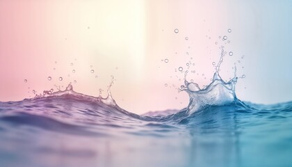 Fototapete - Gentle wave cresting with frothy bubbles floats upwards against light gradient backdrop. Clean water creates calming, pure visual effect. Photo evokes sense of freshness, tranquility. Features