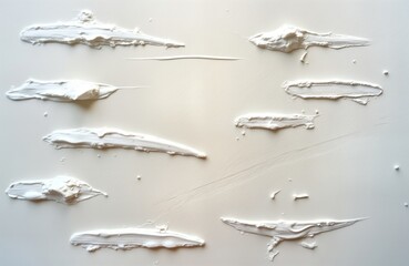 Aufkleber - Abstract art piece features thick white paint strokes, textures on light beige surface. Artistry, creativity evident in unique brushstrokes, patterns. Simplicity, purity of white paint against