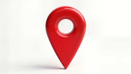 Aufkleber - Isolated glossy red location pin on white background. Simple graphic design element for navigation apps maps. Modern symbol for pointing to specific place destination. Perfect for travel apps website