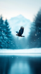 Wall Mural - Adler im Flug über eine verschneite Winterlandschaft

