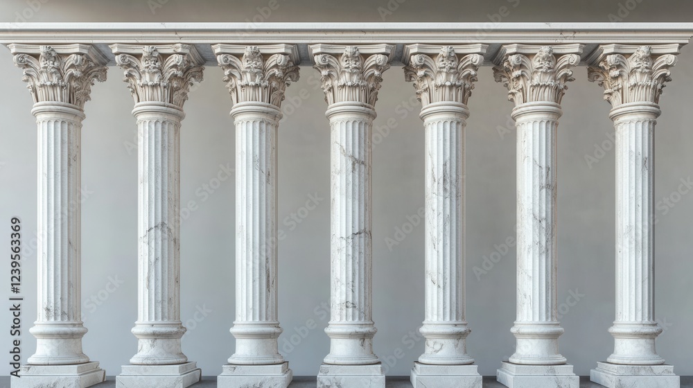 Symmetrical row of ancient marble columns with corinthian capitals in ...