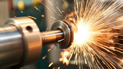 Poster - Metal Grinding Machine Sparks Flying Detail in Industrial Environment