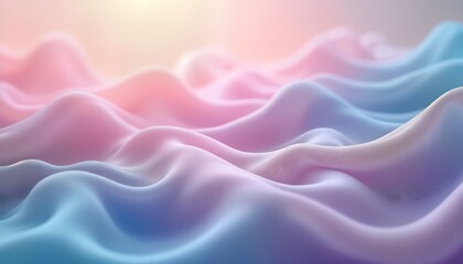 Poster - Abstract ethereal background featuring soft pastel waves mimicking water flow. Gentle blend of light pink lavender, baby blue creates tranquil underwater dreamscape. Smooth flowing curves evoke