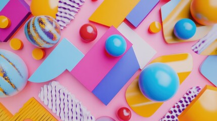 Poster - vibrant geometric shapes in playful arrangement with bright colors and soft shadows create a modern 