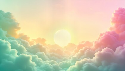 Aufkleber - Pastel colored cloudscape. Bright sun shines through soft clouds. Colorful gradient sky. Soft colors. Ideal backdrop for design projects. Use for presentation poster. Beautiful colours in sweet