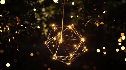 Poster - Elegant geometric light pendant hangs in the dark creating a magical scene