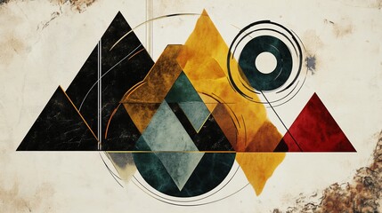 Poster - Abstract Geometric Composition with Triangles, Circles and Textured Background