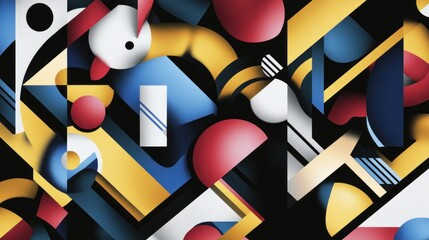 Poster - Bold geometric abstract composition with spheres and sharp angles in primary colors