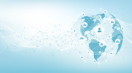 Leinwandbilder - Global network connection concept. Big data visualization. Social network communication in the global computer networks. Internet technology. Business. Science. Vector illustration