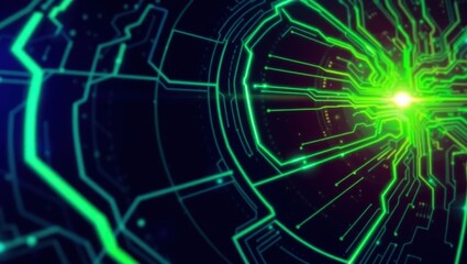 Leinwandbilder - Innovative digital circuit patterns illuminated with vibrant green and blue hues capturing the essence of technology