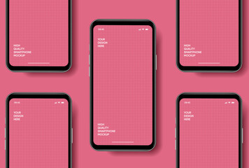 Poster - Realistic smartphone mockup. Mobile phone vector with isolated on white background. Device front view. 3D mobile phone with shadow. Realistic, high quality smart phone mockup for ui ux presentation.