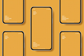 Poster - Realistic smartphone mockup. Mobile phone vector with isolated on white background. Device front view. 3D mobile phone with shadow. Realistic, high quality smart phone mockup for ui ux presentation.