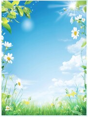 Aufkleber - Bright sunny day with daisies and green grass under a clear blue sky in a tranquil outdoor setting. Generative AI